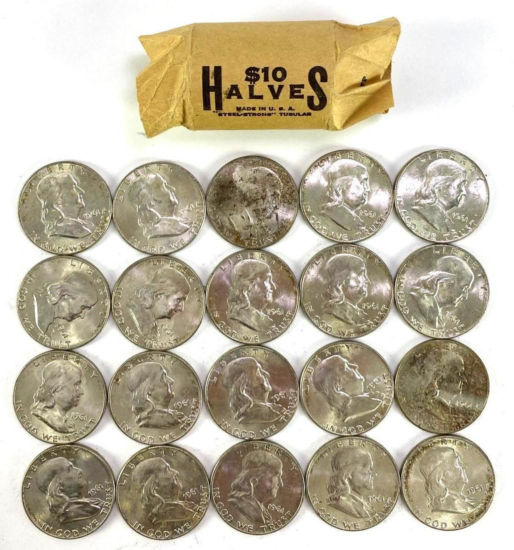 Original Roll of 1961 Franklin Silver Half Dollars BU (1 of 3)