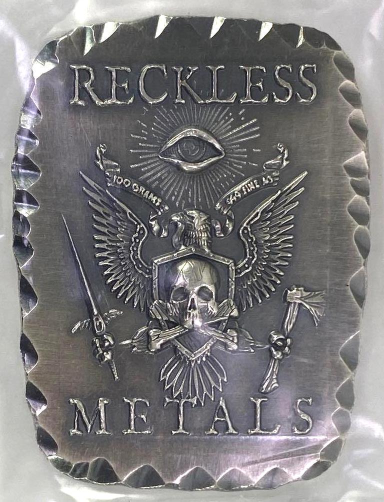 RARE Reckless Metals Eagles Crest 100 gram bar .999 fine Silver Bar (1 of 2)