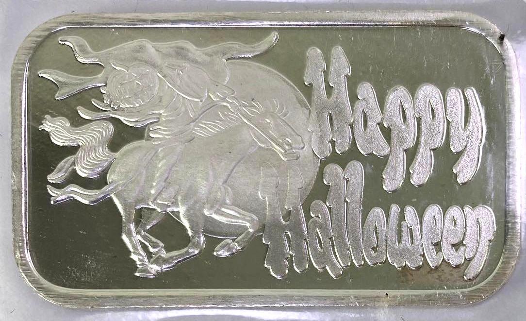 Limited Edition HEADLESS HORSEMAN Happy Halloween .999 Fine Silver Bar (1 of 2)