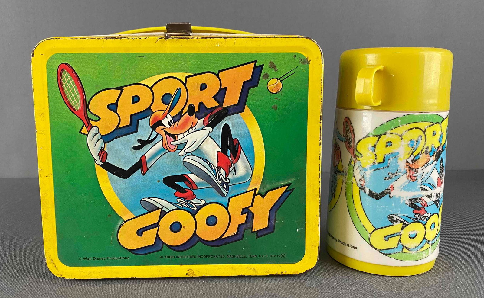 Aladdin Sport Goofy Metal Lunch Box with Thermos: 7 x 8 x 4 ,