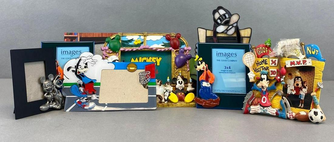 Group of 8 Disney Picture Frames: Includes stained glass goofy, Mickey and friends, basketball, and more. Largest measures 9 x 9 inches
