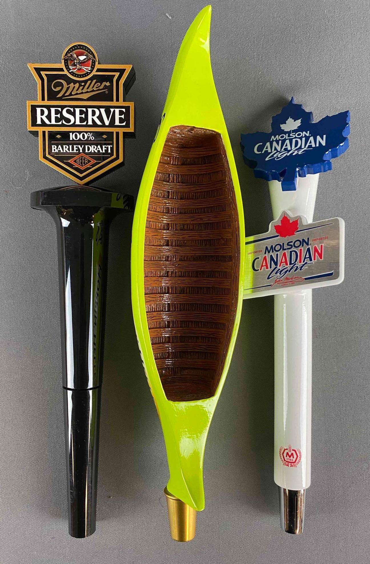 Group of 3 Assorted Beer Tappers: includes Miller Lite, molson light and more