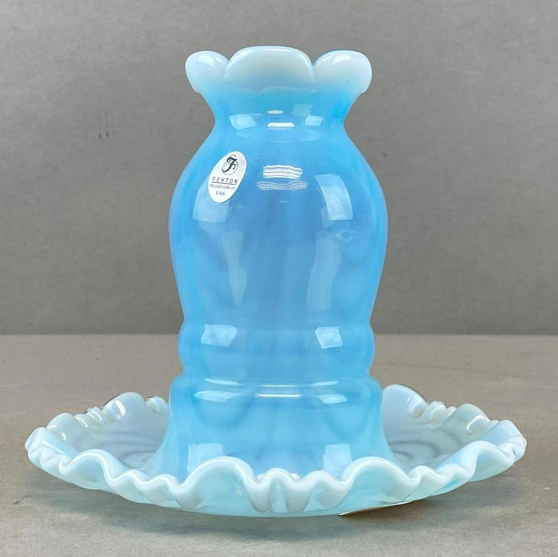 Fenton Blue Opalescent Glass Fairy Lamp: 6 x 6 x 6 inches