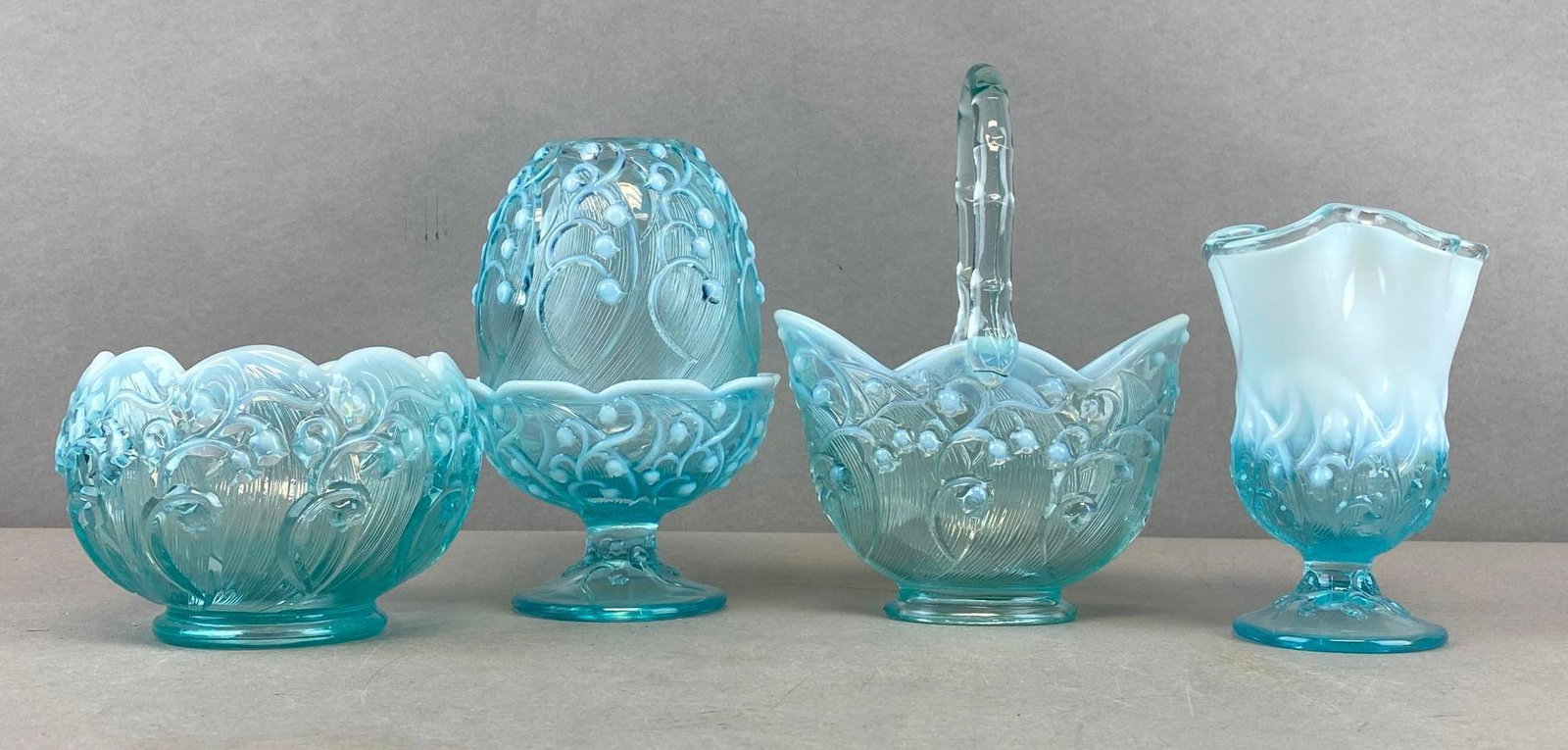 Group of 4 Fenton Lily of the Valley Glass Pieces (1 of 4)