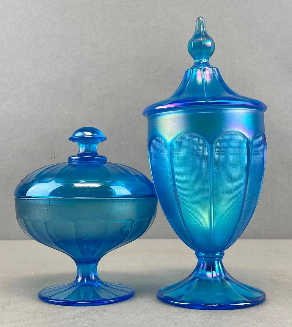 Group of 2 Fenton Blue Iridescent Glass Candy Jars (1 of 6)