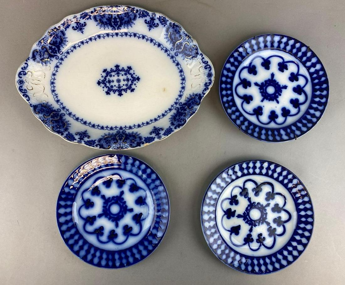 Group of 4 Royal Delft Plates: Includes George Jones and Albany Royal. Some crazing. Largest measures 11 x 14 inches