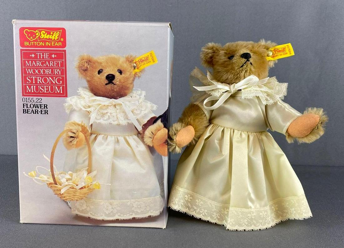 Limited Edition Steiff Flower Bearer Teddy Bear: 8 inch tall, Limited Edition, In original box, stand included