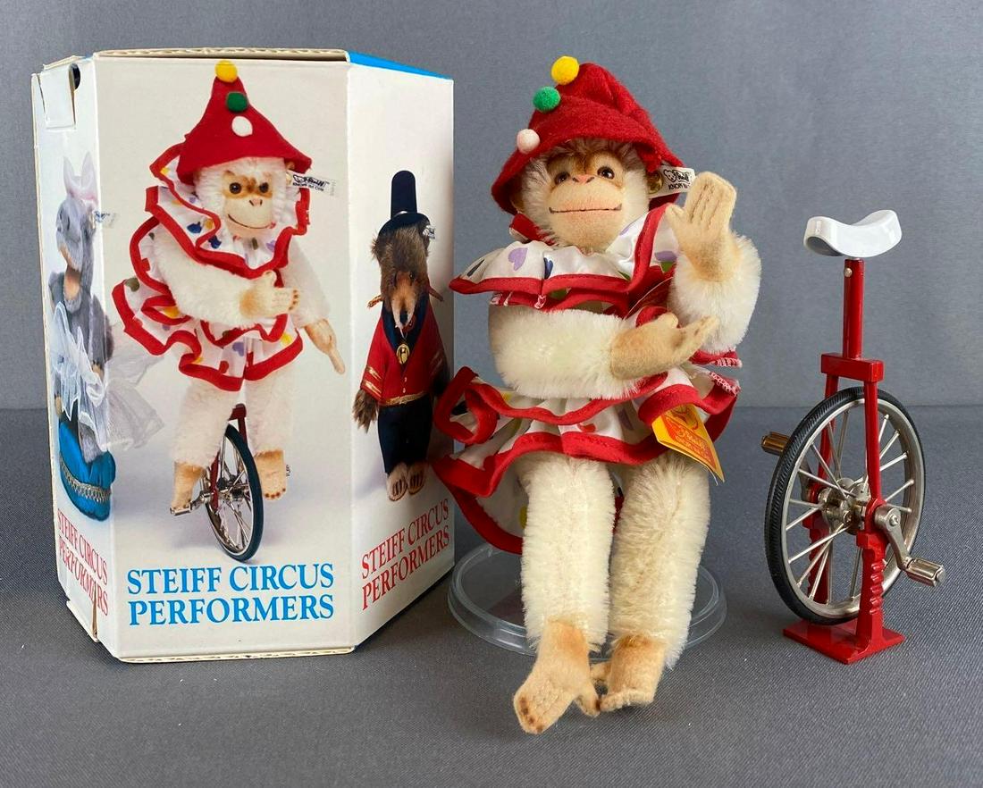 Limited Edition Steiff Golden Age of the Circus Chimp On Unicycle: 8 inches tall, Limited Edition 1266/5000, in original box