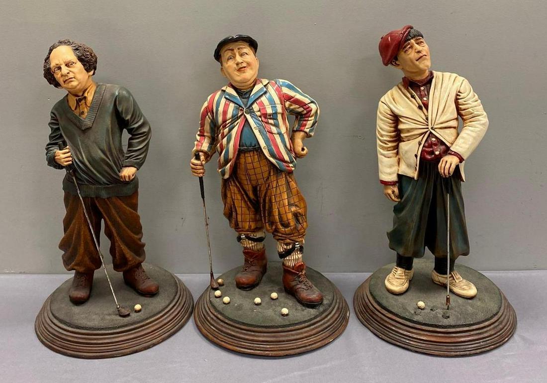 The Three Stooges Golf Large Figure Set: copyright 1999, Moeâ€™s golf club is cracked off, largest measures 25 1/2 X 14 1/2 inches