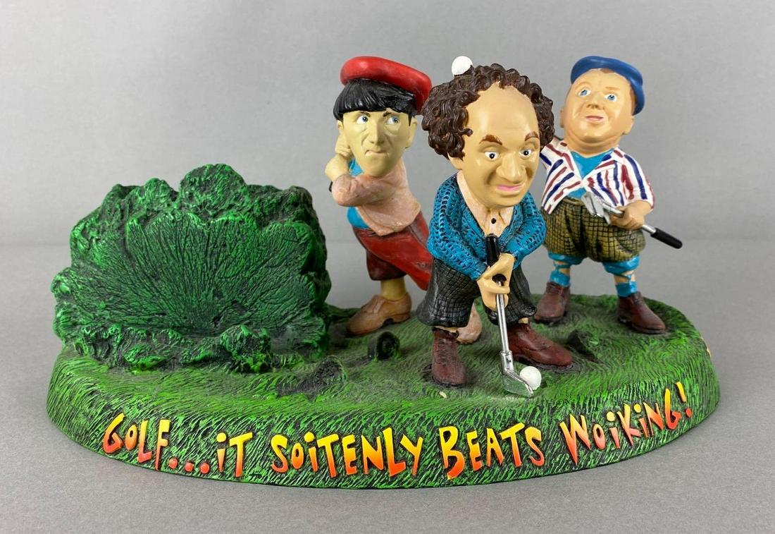 Gazelle The Three Stooges Golf Desk Set: 1999, measures 5 X 10 1/2 X 6 inches