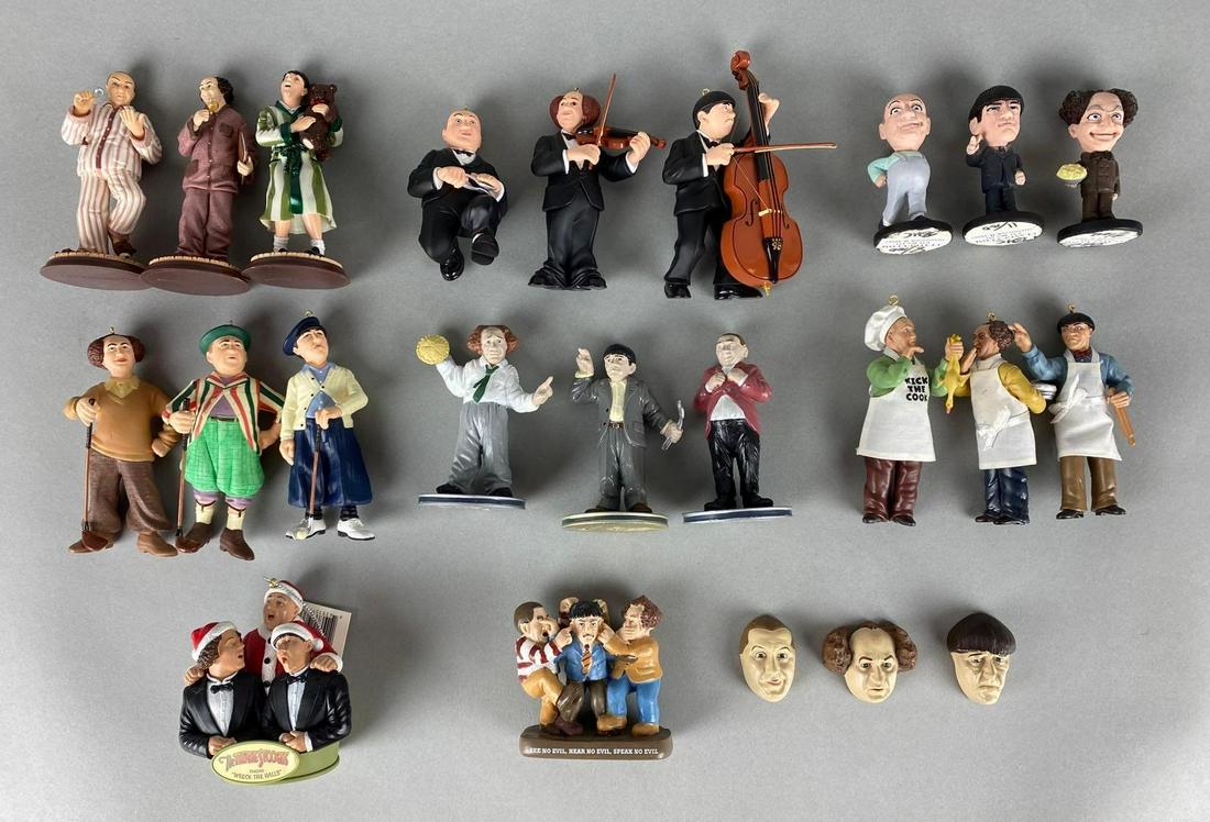 Group of 20+ Assorted The Three Stooges Ornaments and More: Includes figures, ornaments, magnets, and more, Largest measures 5 1/2 x 3 x 1 1/2in.