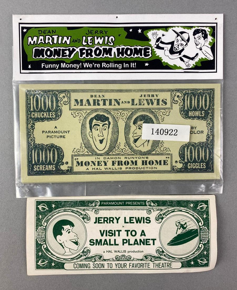 Group of 2 Dean Martin and Jerry Lewis Funny Money: One in original packaging. Packaging measures 5 1/2 x 6 1/2 inches