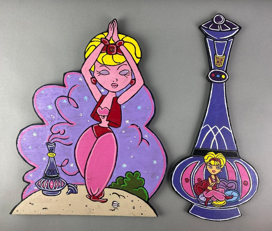 Group of 2 I Dream of Jeannie Hand Painted Wood Signs: Hand Painted by Greg Devon Mitchell. argest measures 18 x 14 inches