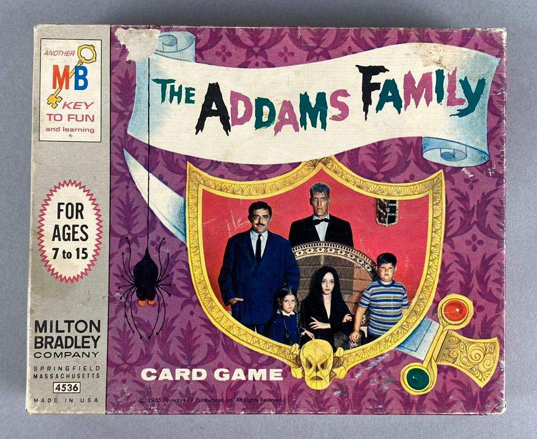 Milton Bradley The Addams Family Card Game: 1965, With original box, Unknown set completion, Some small tears, box measures 6 1/4 x 7 1/2 x 1 1/4in.
