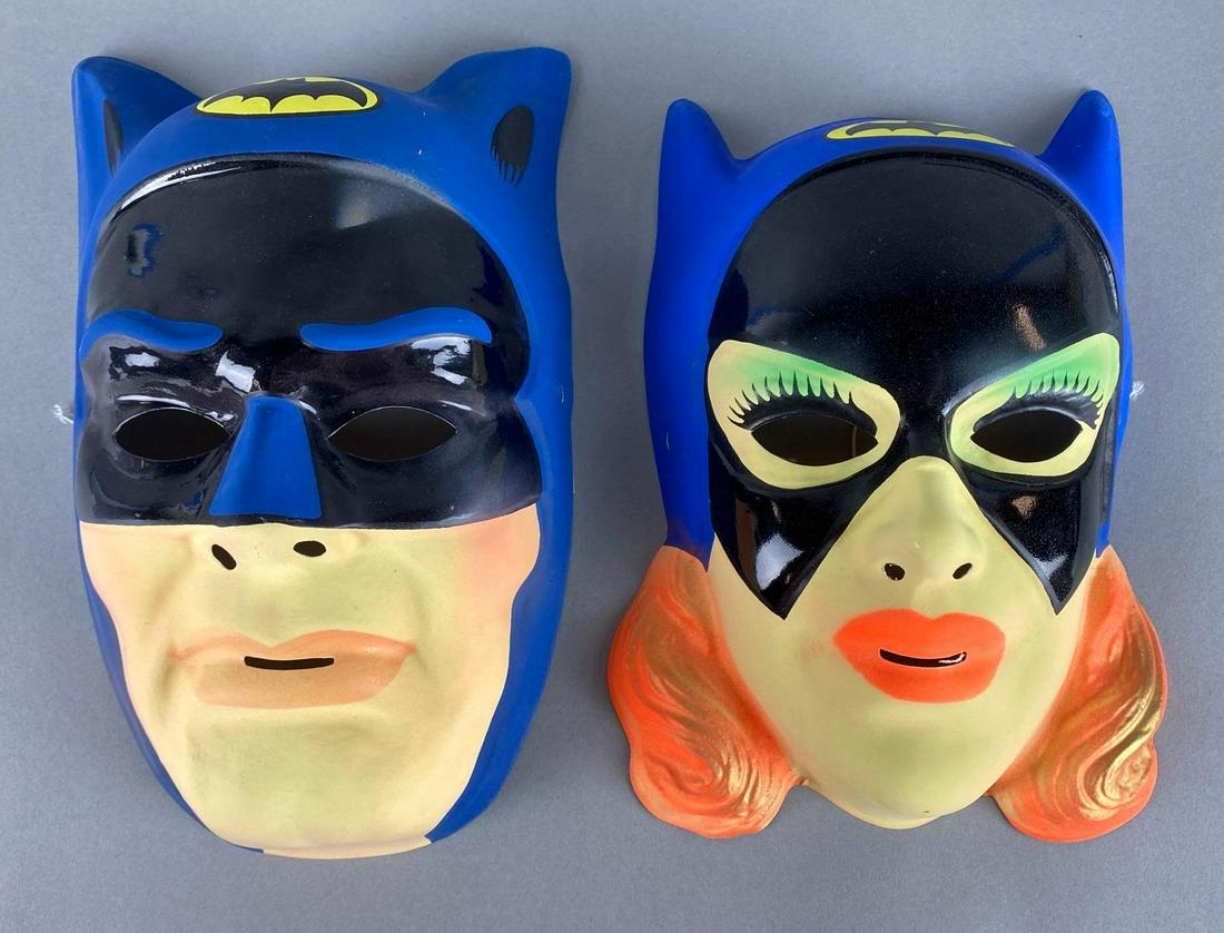 Group of 2 Ben Cooper Batman TV Series Vacuum Form Masks: 1977, Includes Batman, and Batgirl, Adult masks, Largest measures 11 x 6 1/2 x 4in.