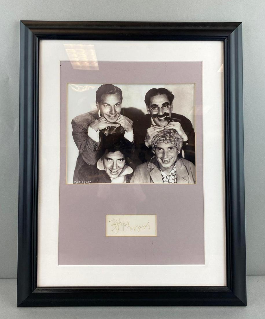 Zeppo Marx Cut Signature with Photograph: Framed, 19 1/2 x 15 1/2 inches. No COA, Unknown Authenticity, Buying As Is