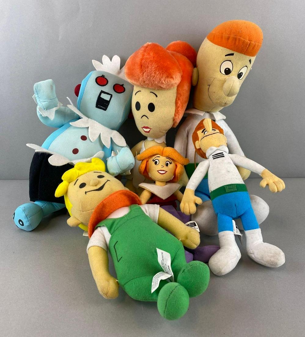 Group of 6 Meet the Jetsons and Flintstones Plushies: Includes George, Elroy, Wilma, and more. Largest measures 17 inches long