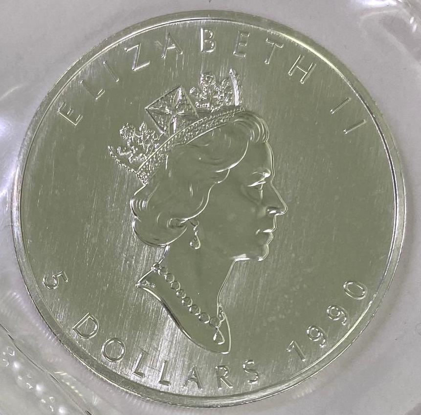 Key Date 1990 $5 Canada Maple Leaf 1oz. .9999 Fine Silver Sealed BU (1 of 2)