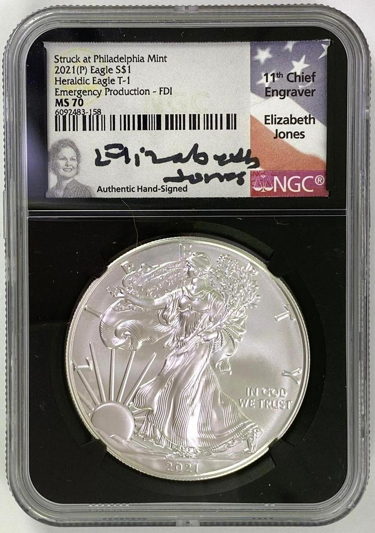 Struck at Philadelphia Mint 2021 P US Silver Heraldic Eagle Type-1 Emergency Reproduction - FDI (1 of 2)