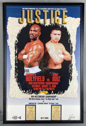 Framed Evander Holyfield Autographed Poster With 2 Tickets