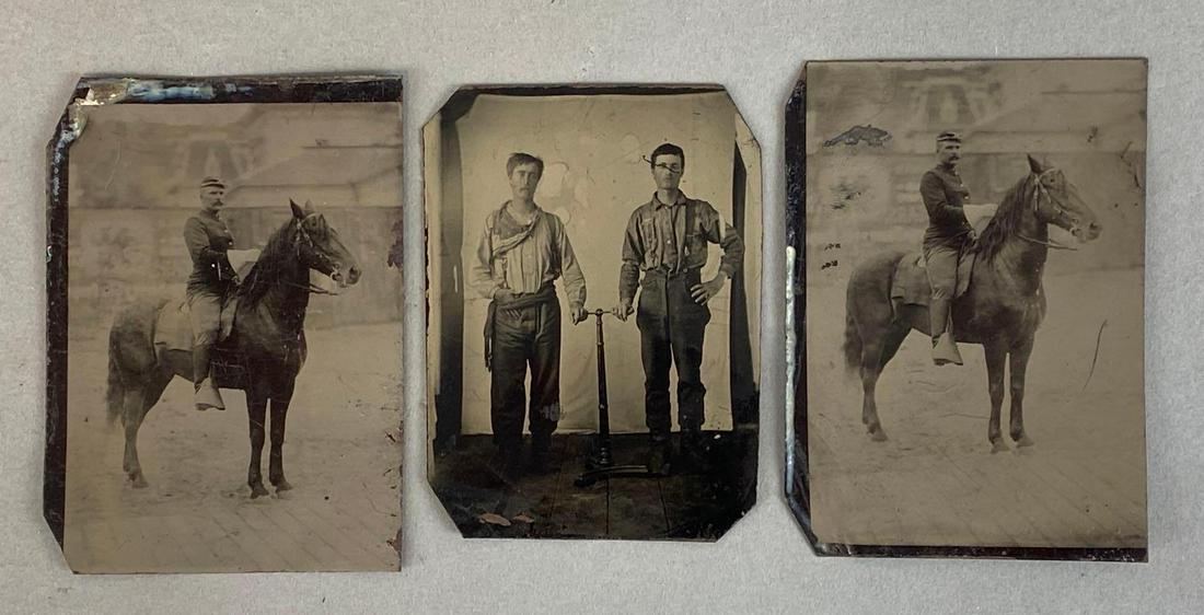 Group of 3 Tin Type Soldiers Horse Photographs (1 of 2)