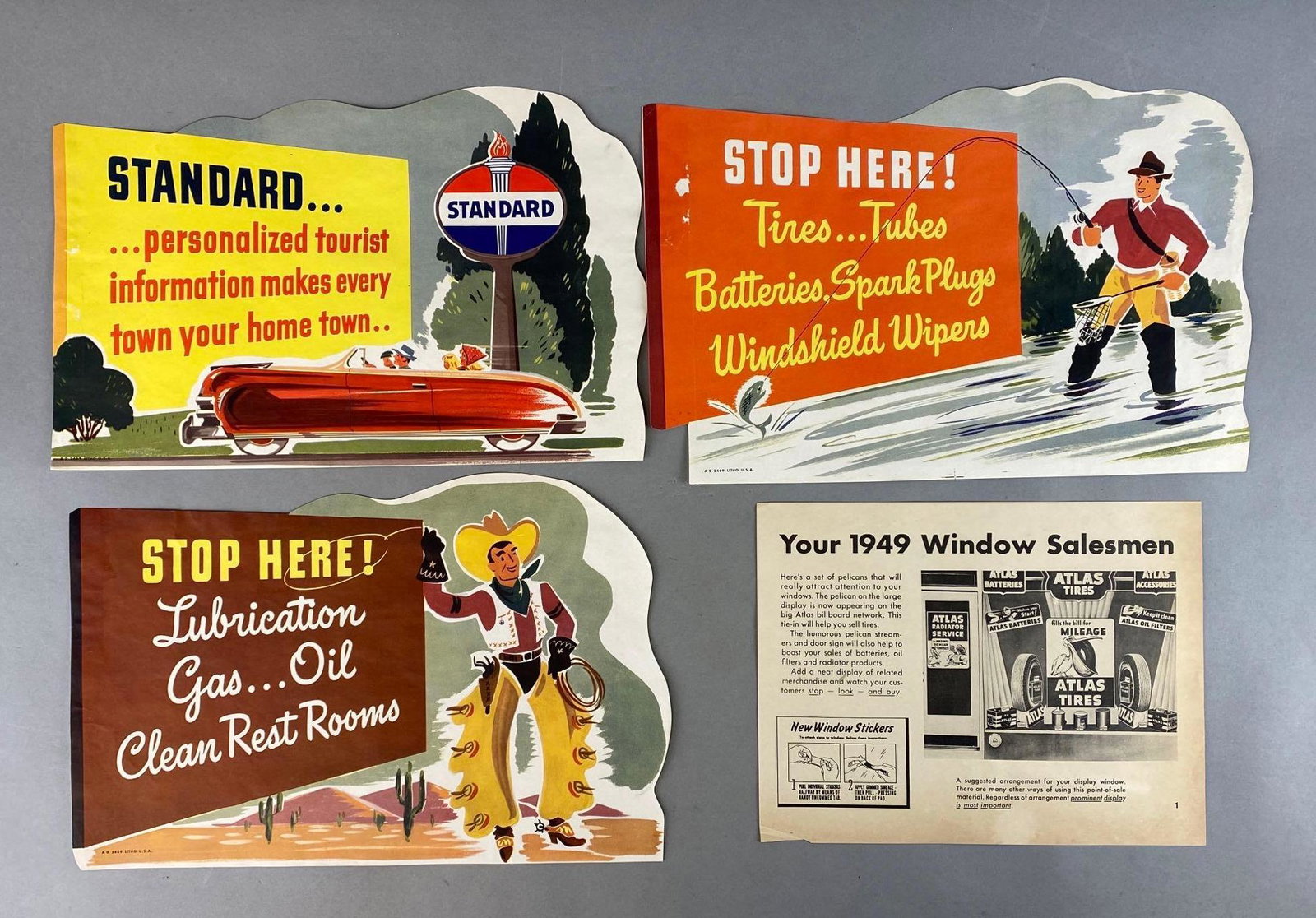 Group of 4 Gas Station/Vehicle Stops Paper Advertising Signs (1 of 2)