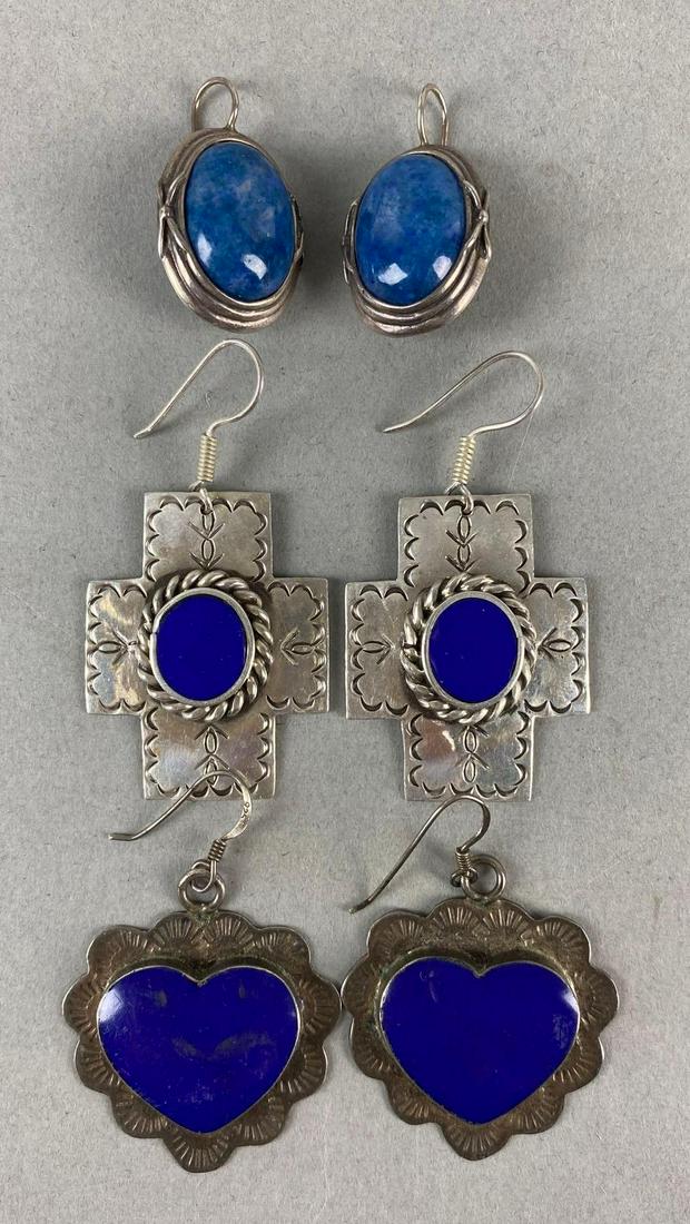 Group of 3 Pairs of Sterling Silver Lapis Earrings (1 of 4)