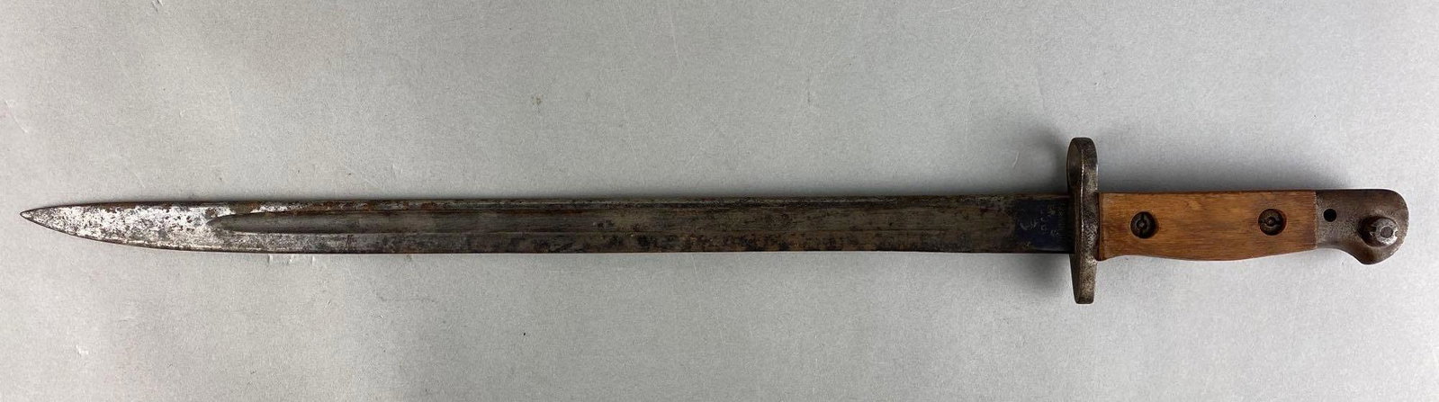 1907 Military Bayonet: dated 1907, measures 21 1/2 X 2 3/4 X 1 inches