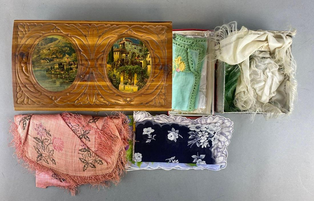 Group of Assorted Linens with Wood Mirrored Box (1 of 5)