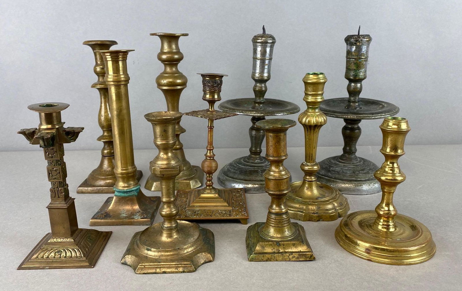 Group of 11 Assorted Brass and Pewter Candlesticks (1 of 4)