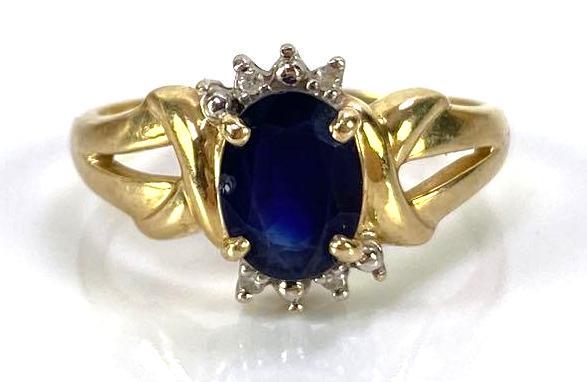 14K Gold Prong Set Oval Cut Sapphire and Diamond Ring (1 of 5)
