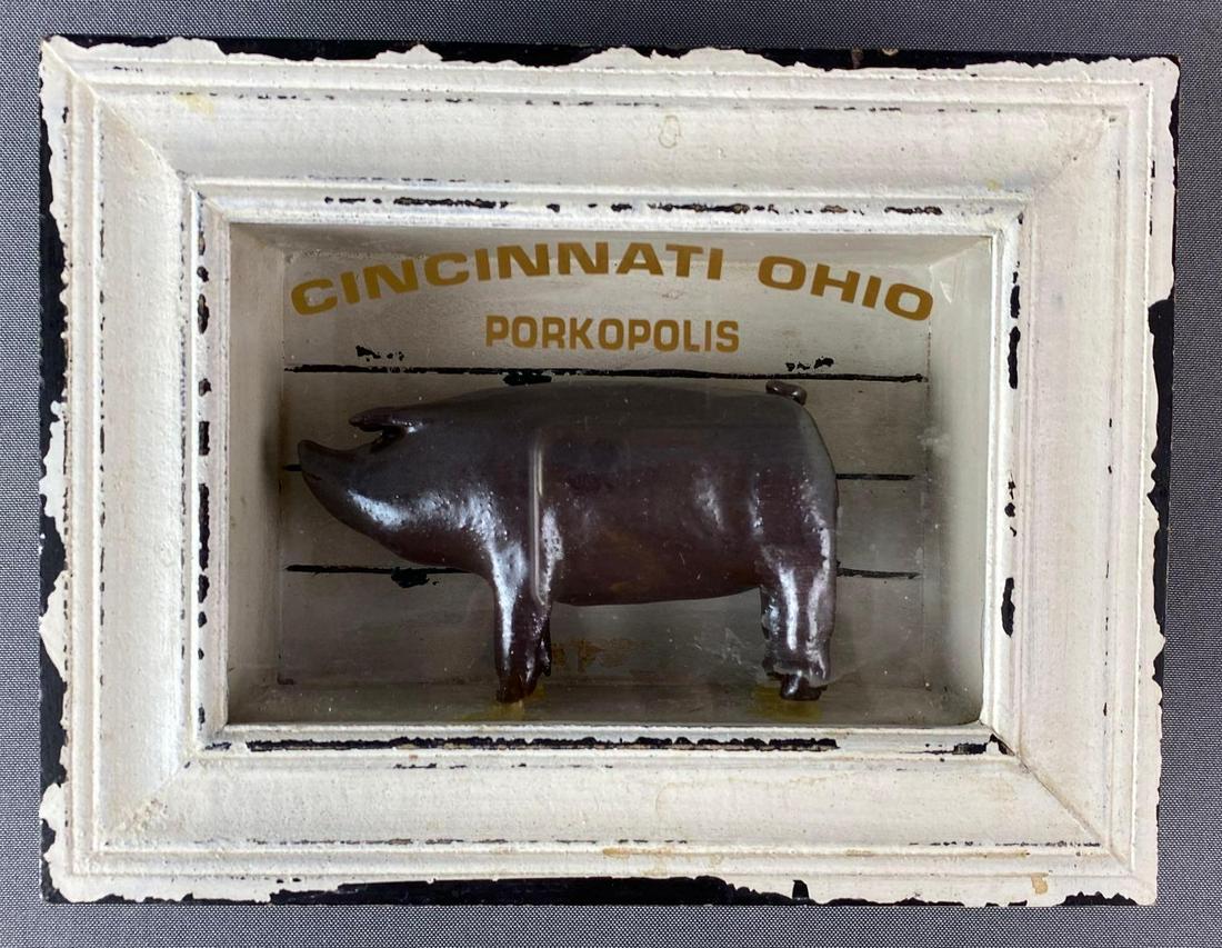 Cincinnati Ohio Porkopolis Framed Stoneware Pig Figurine (1 of 5)