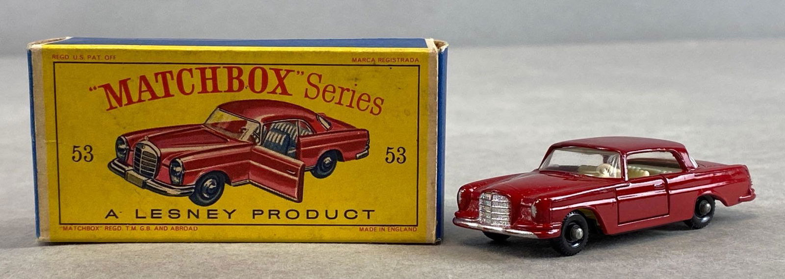 Matchbox No. 53 Mercedes-Benz Coupe: Red. A Lesney Product. BPW. Original Box. Made in England. Die-Cast.