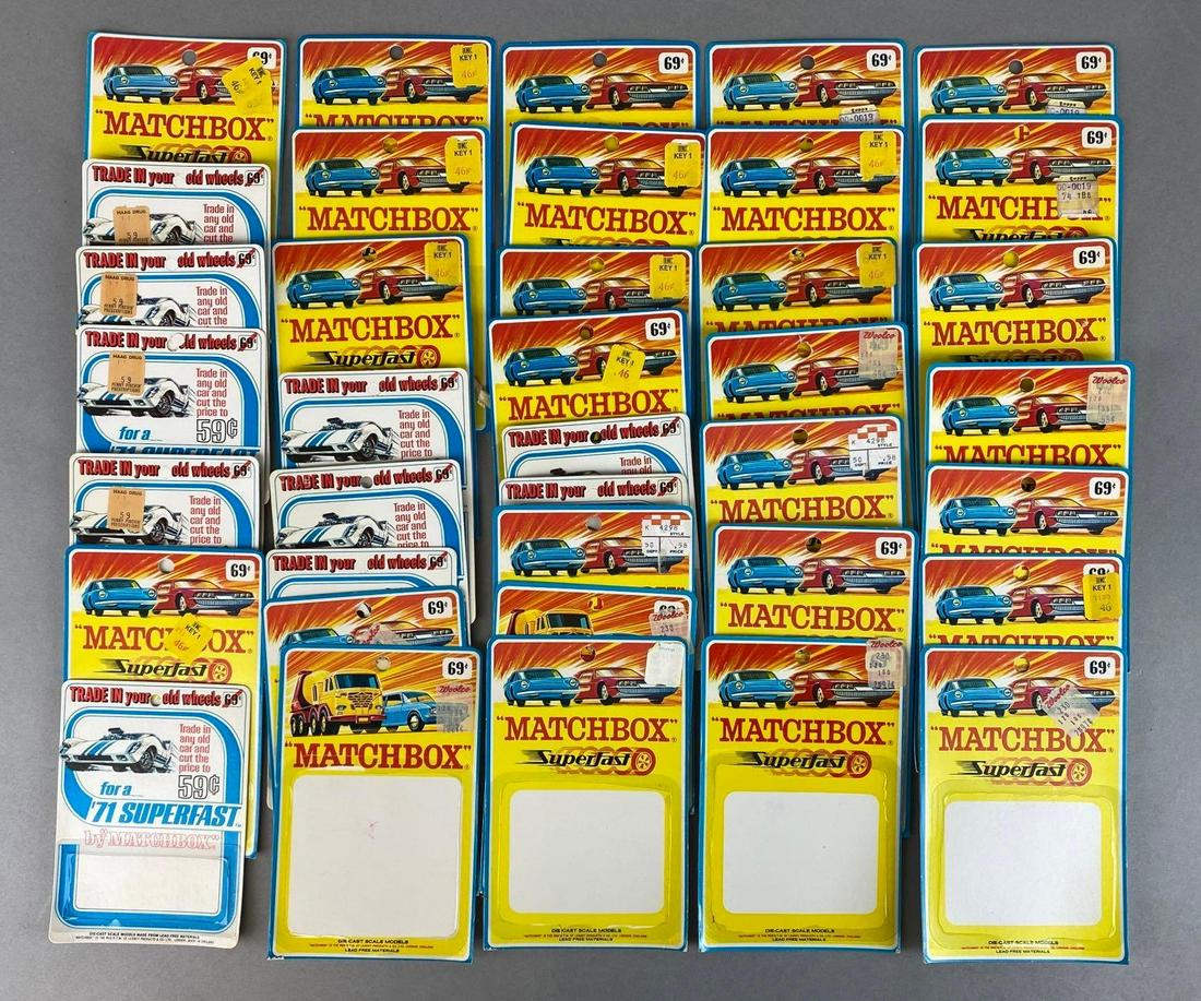 Group of 30+ Assorted Matchbox Packaging Backs: A Lesney Product. Largest measures 6 1/2 x 4 1/4in.