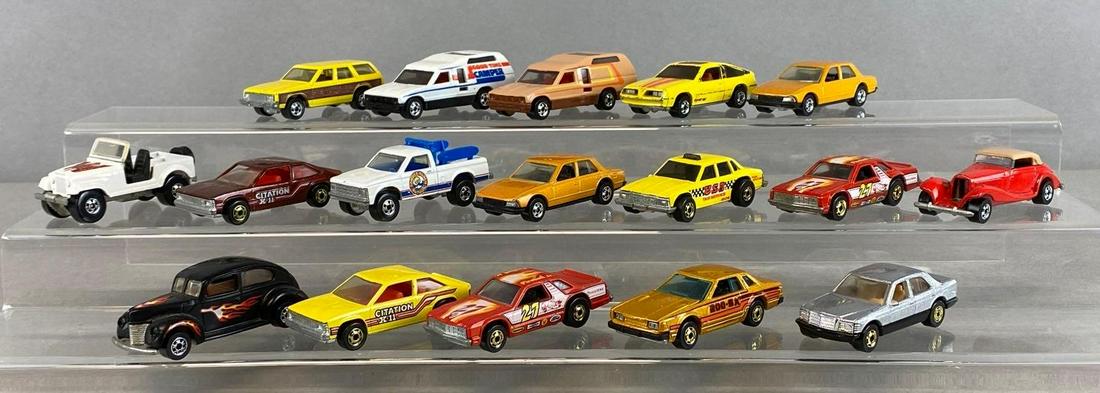 Group of 17 Hot Wheels Die-Cast Vehicles: Circa 1980s. Mattel. Includes Mini Trek, Beach Patrol, Pontiac J2000, and more.