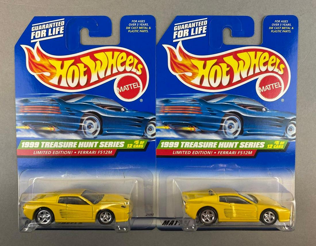 Group of 2 Hot Wheels 1999 Treasure Hunt Ferrari F512M: Mattel wheels. Limited edition. New in original packaging. Die-cast.