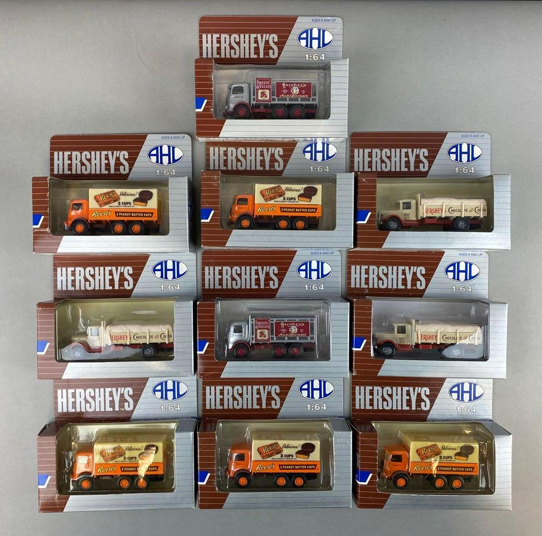 Group of 10 Hershey AHL MACK Die-Cast Vehicles: 1/64 scale. includes Reeses, Hershey cocoa, and more.