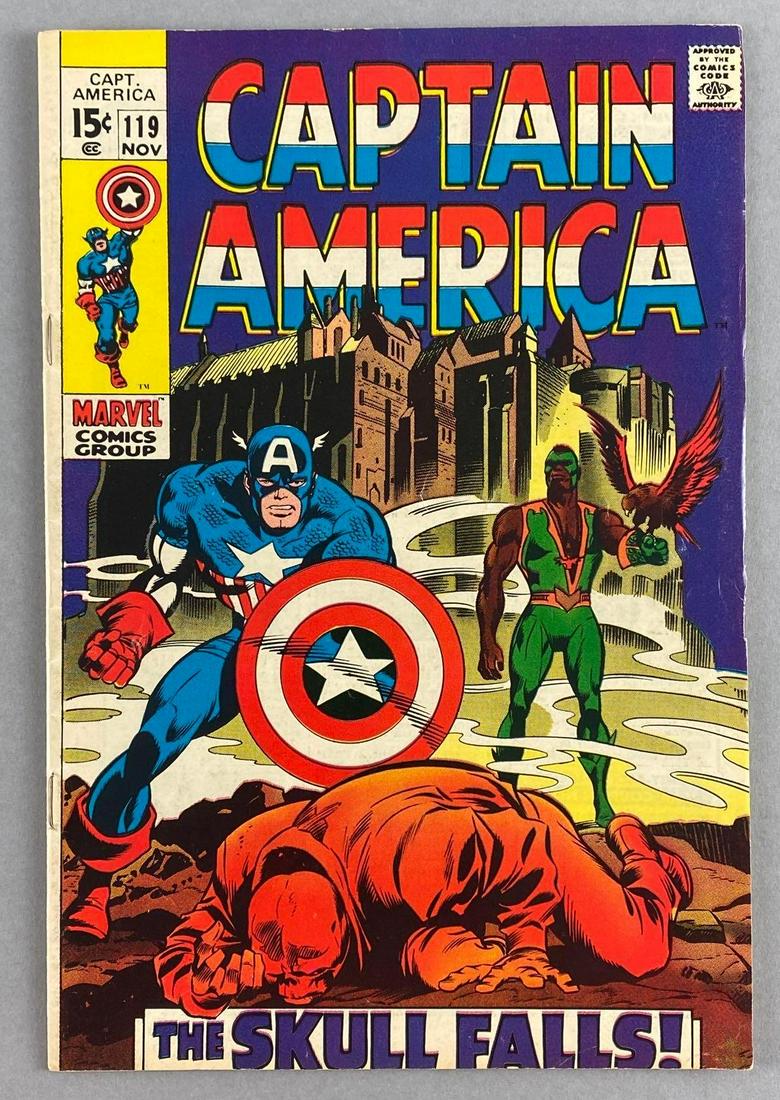 Marvel Comics Captain America No. 119: Red Skull Appearance, 3rd Falcon Appearance. November 1969, Silver Age, $.15, bagged and boarded.