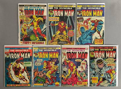 Group of 7 Marvel The Invincible Iron Man Comic Books: Includes No. 48, 69-74, July 1972-May 1975, Bronze Age, $.20-$.25, bagged and boarded.