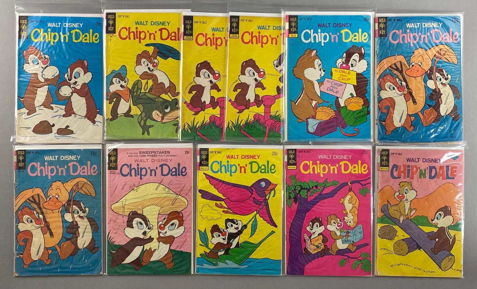 Group of 11 Gold Key Disney Chip N Dale Comic Books: 1960-1970, Silver-Bronze Age, $.15-$.25, bagged and boarded.