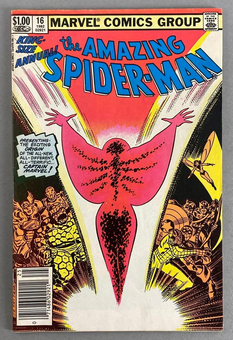 Marvel King-Sized Annual The Amazing Spider-Man No. 16: Origin and 1st Appearance of Monica Rambeau as Captain Marvel, Professor Andre LeClare. 1982, Bronze Age, $1.00.