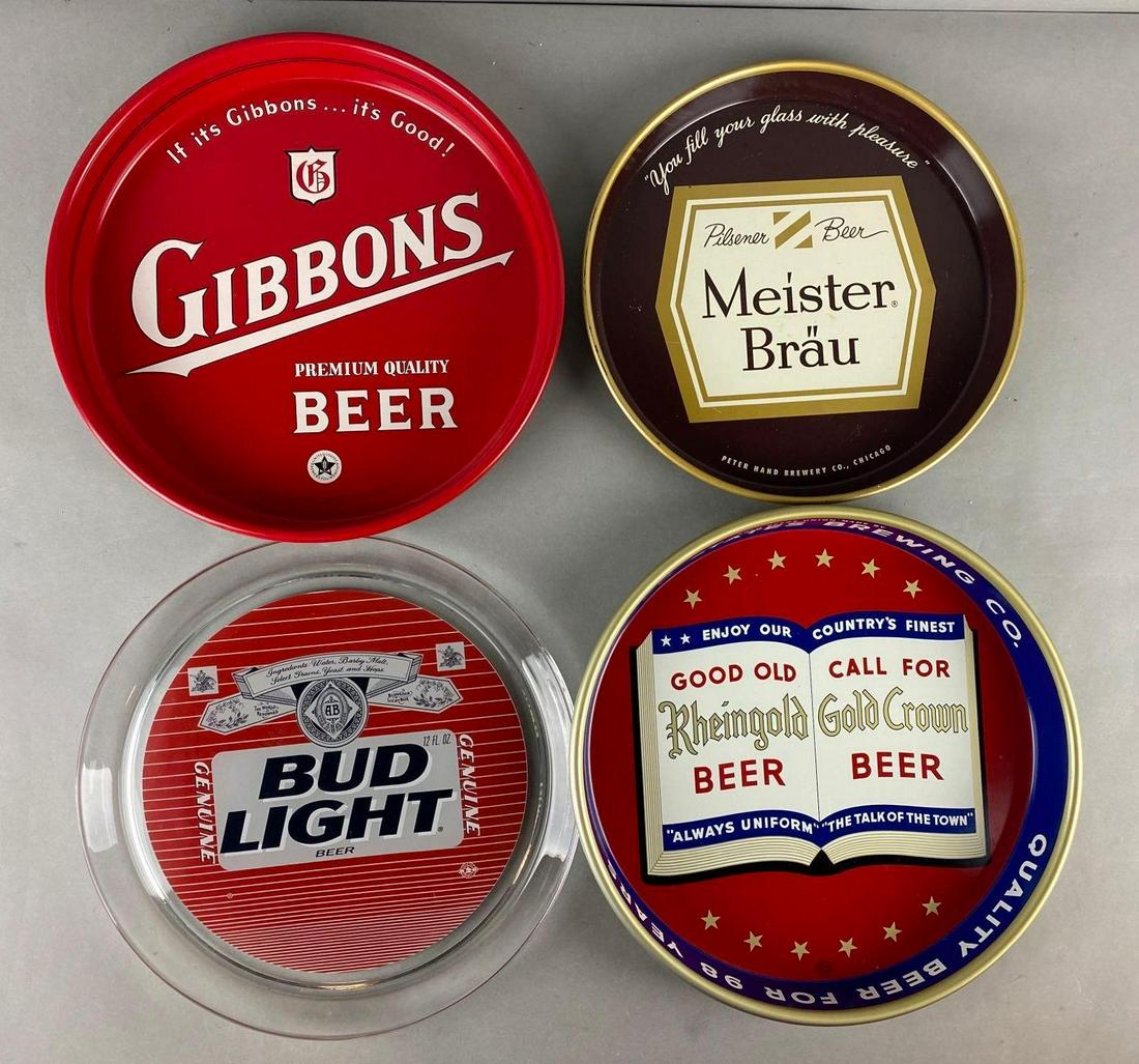 Group of 4 Advertising Metal and Glass Beer Trays (1 of 2)