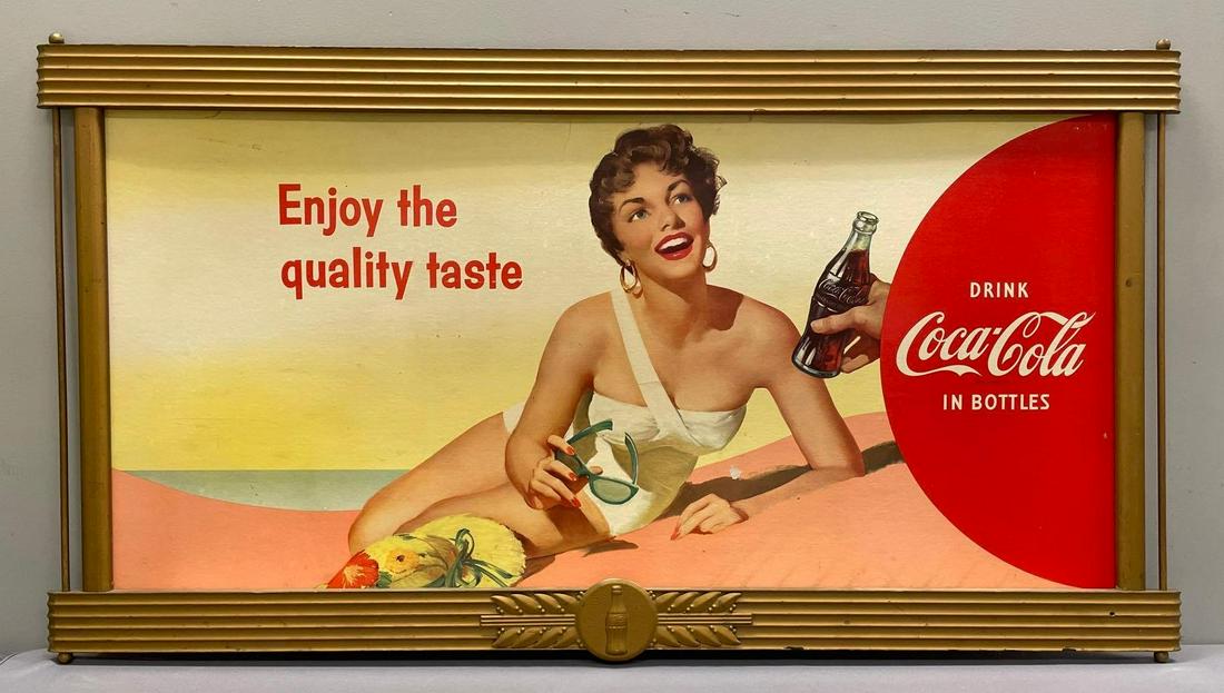 Vintage Framed Double-Sided Coca-Cola Advertising  Cardboard Sign with Frame (1 of 3)