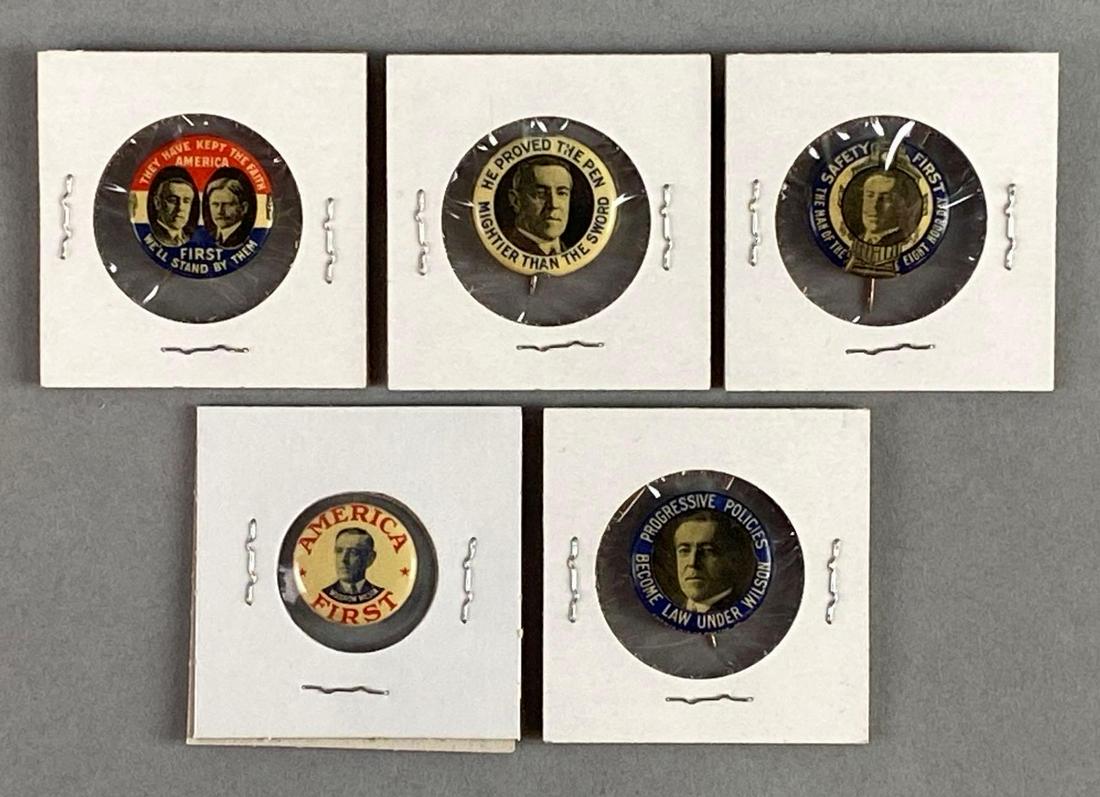 Group of 5 Woodrow Wilson Presidential Campaign Buttons (1 of 2)