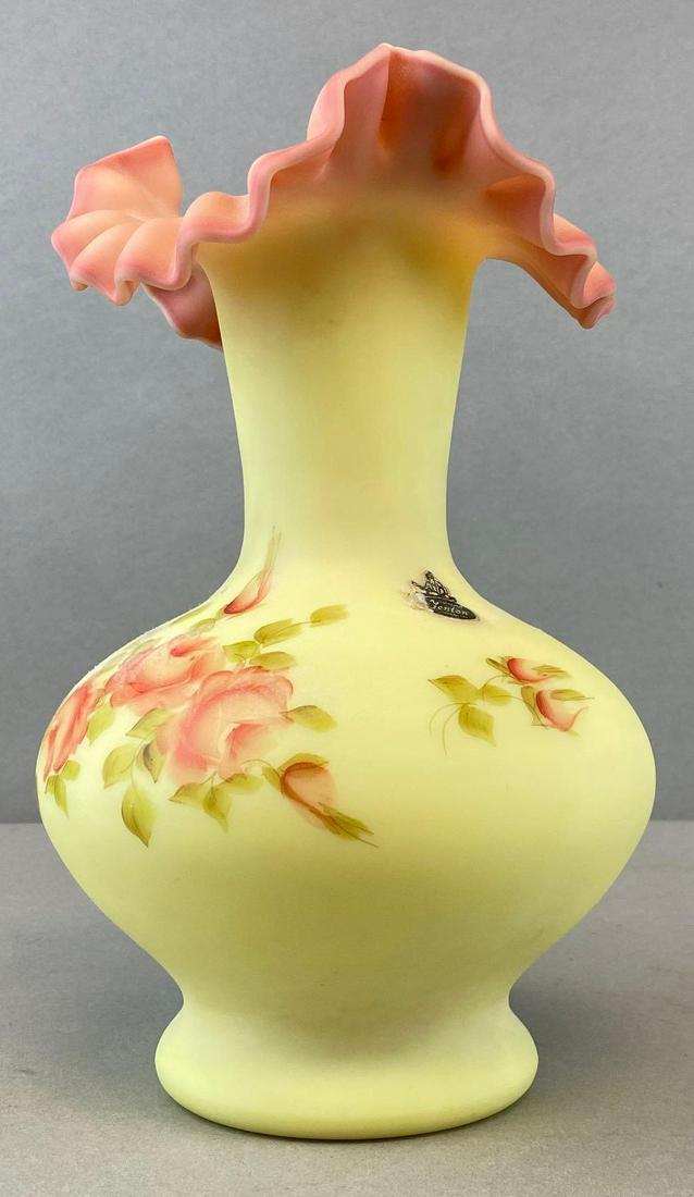 Fenton Hand Painted Burmese Glass Vase (1 of 5)