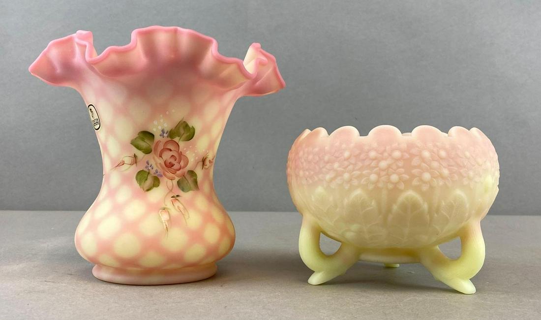 Group of 2 Fenton Burmese Glass Vase and Bowl (1 of 6)