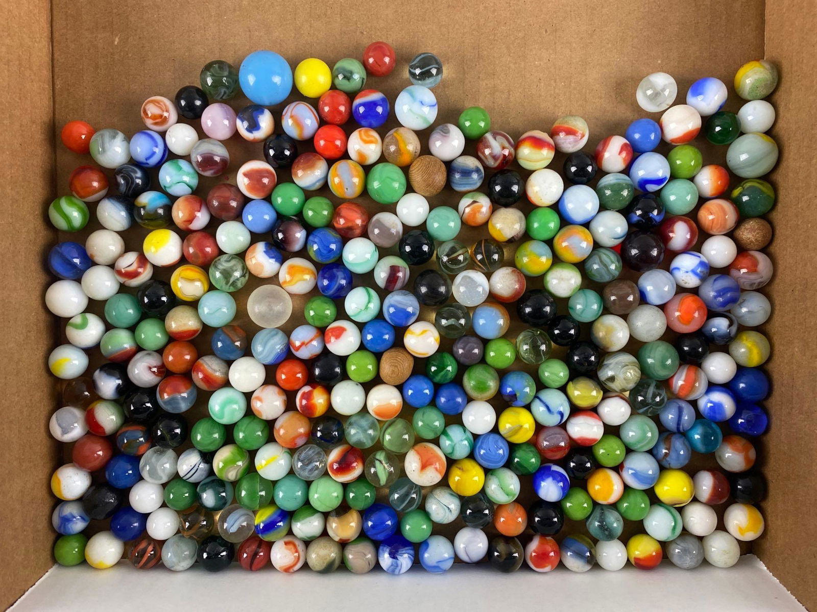 Group of 150+ Assorted Marbles: Largest measures .866 inches