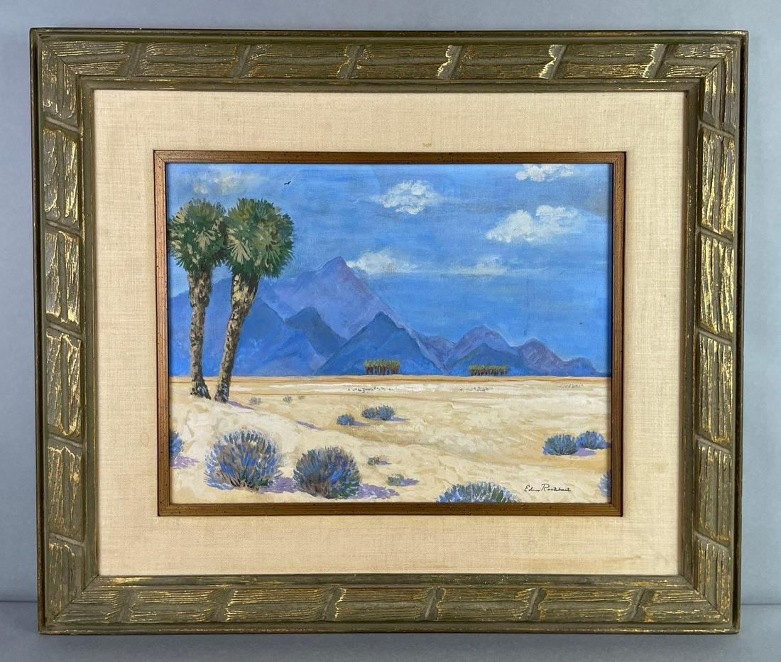 Desert and Mountain Scene Framed Painting: Signed, frame measures 23 1/4 x 27 1/4 inches