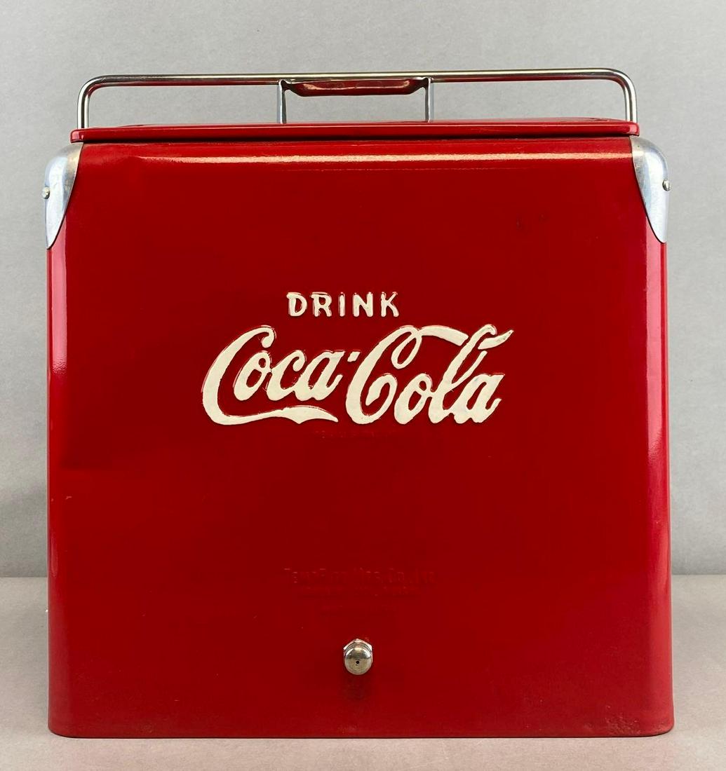 Coca-Cola Advertising Metal Cooler: 19 x 17 x 12 inches. Some parts repainted