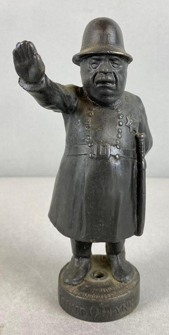 1884 Fly on John Bowman The Mascott Cast Iron Police Figurine: 7/100, bottom marked - 1884 Fly On John Bowman, measures 6 1/2 X 3 X 3 inches